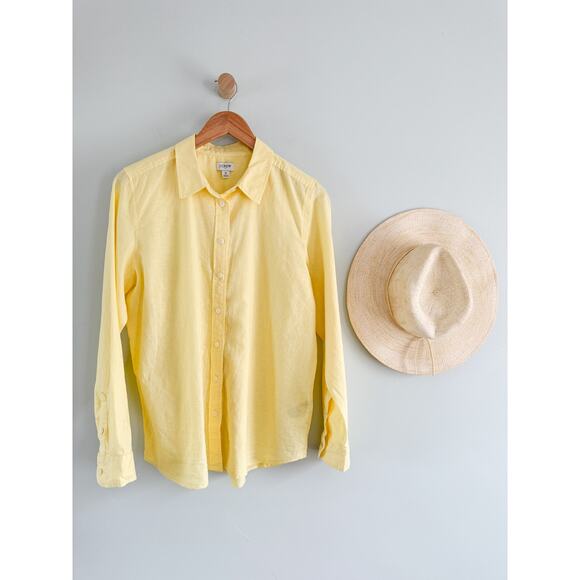 J.Crew Factory | NWT Linen-blend button-up shirt in Fresh Lemon Yellow | Sz M - Picture 1 of 9